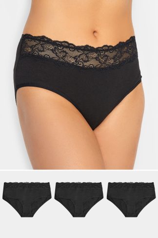 3 Pack Tall Black Lace Trim Full Briefs 14-16 Lts | Tall Women's Multipack Lingerie