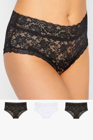 3 Pack Tall Black & White Floral Lace Shorts 10-12 Lts | Tall Women's Multipack Lingerie
