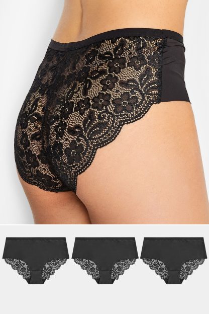 Lts 3 Pack Black Lace Back Full Briefs 10-12 Lts | Tall Women's Multipack Lingerie