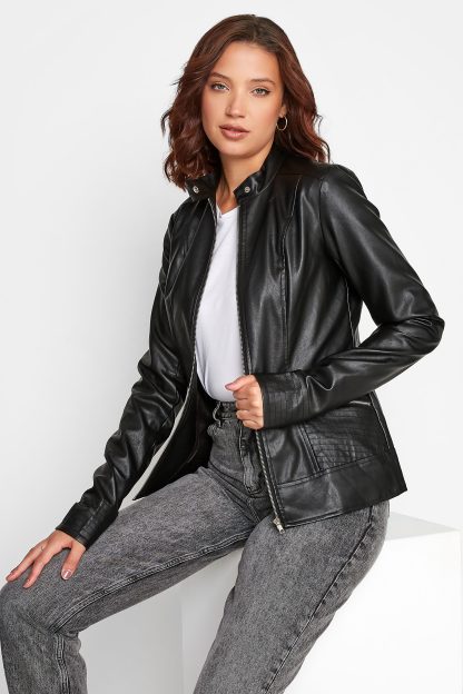 Lts Tall Black Collarless Faux Leather Jacket 14 Lts | Tall Women's Faux Leather Jackets