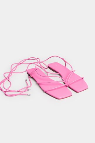 Lts Pink Strappy Flat Sandals In Standard Fit 11 > D Lts | Tall Women's Flats