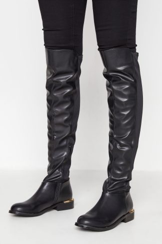 Lts Black Faux Leather Over The Knee Stretch Boots In Standard D Fit Size D > 13 | Tall Women's Knee High Boots