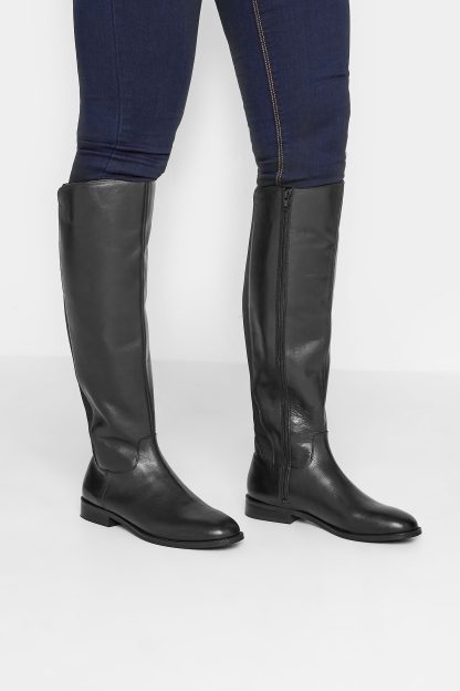 Lts Black Leather Knee High Boots In Standard Fit Size D > 9 | Tall Women's Leather Boots