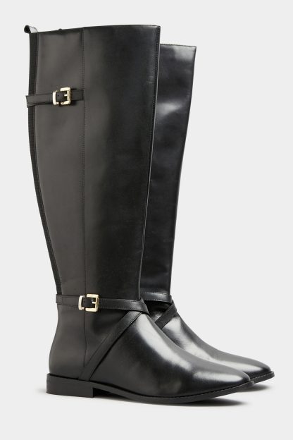 Lts Black Leather Riding Boots In Standard D Fit Size D > 7 | Tall Women's Knee High Boots