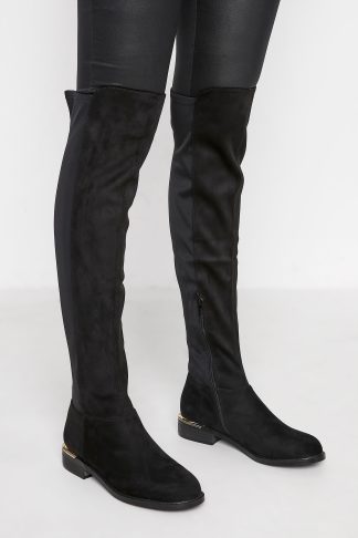 Lts Black Over The Knee Stretch Boots In Standard Fit Size D > 9 | Tall Women's Knee High Boots