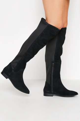 Lts Black Suede Stretch Knee High Boots In Standard D Fit Size D > 7 | Tall Women's Knee High Boots