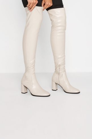 Lts Cream Heeled Over The Knee Boots In Standard Fit Size D > 7 | Tall Women's Knee High Boots