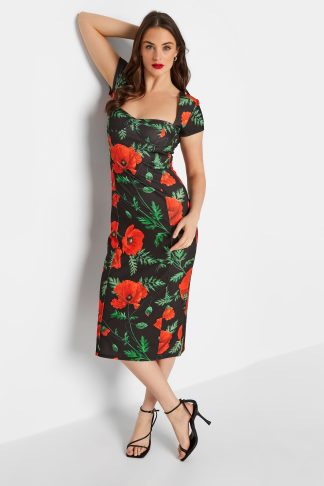 Lts Tall Black Floral Print Corset Dress Size 8 | Tall Women's Bodycon Dresses