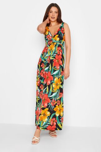 Lts Tall Black Floral Print Vneck Sleeveless Maxi Dress Size 24 | Tall Women's Maxi Dresses