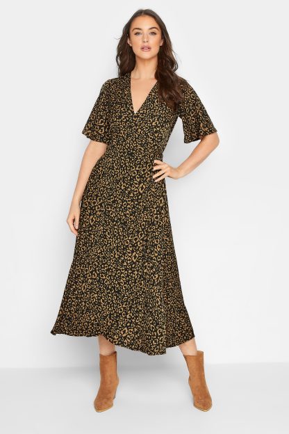 Lts Tall Black Leopard Print Midaxi Wrap Dress Size 20 | Tall Women's Wrap Dresses