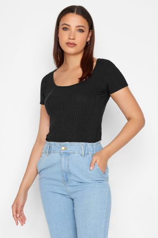 Lts Tall Black Ribbed Short Sleeve Top 20 Lts | Tall Women's Day Tops