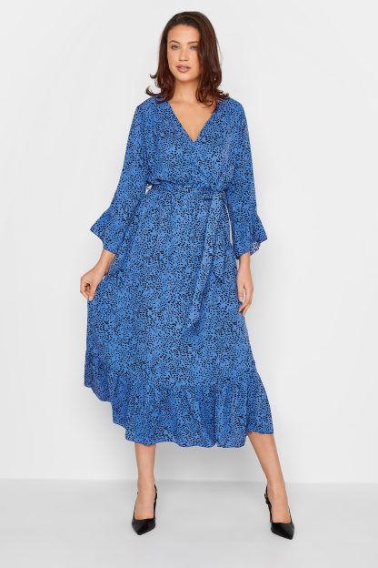 Lts Tall Cobalt Blue Dalmatian Print Wrap Dress Size 18 | Tall Women's Wrap Dresses