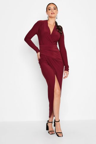 Lts Tall Dark Red Long Sleeve Wrap Dress Size 22-24 | Tall Women's Wrap Dresses