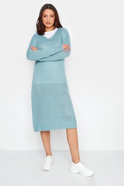 Lts Tall Denim Blue Knitted Midi Dress Size 22-24 | Tall Women's Midi Dresses