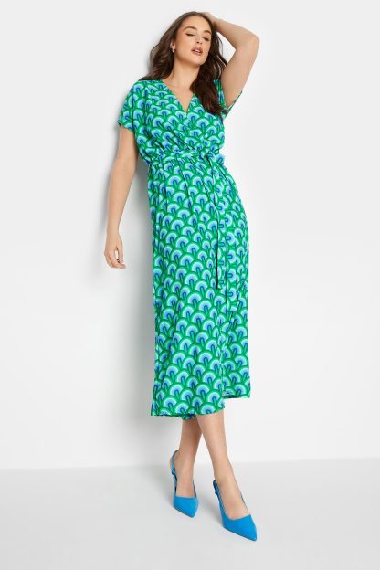 Lts Tall Green Geometric Print Wrap Dress Size 10 | Tall Women's Wrap Dresses