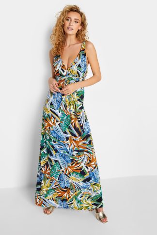 Lts Tall Green Palm Leaf Print Maxi Dress Size 24 | Tall Women's Maxi Dresses