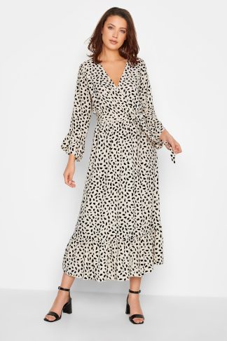 Lts Tall Ivory White Dalmatian Print Wrap Dress Size 26-28 | Tall Women's Wrap Dresses