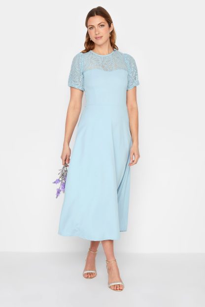 Lts Tall Light Blue Lace Midi Dress Size 10 | Tall Women's Midi Dresses