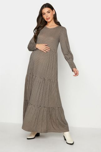 Lts Tall Maternity Beige Brown Dogtooth Check Smock Dress Size 22-24 | Tall Women's Maternity Dresses