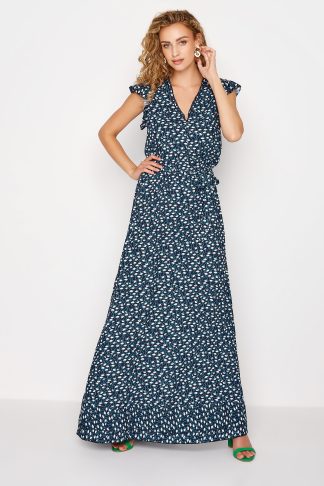 Lts Tall Navy Blue Daisy Print Frill Maxi Dress Size 12 | Tall Women's Maxi Dresses