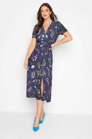 Lts Tall Navy Blue Floral Wrap Dress Size 18 | Tall Women's Wrap Dresses