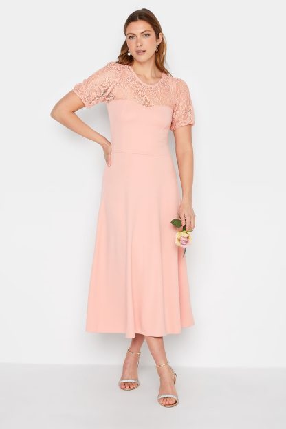 Lts Tall Pink Lace Midi Dress Size 14 | Tall Women's Midi Dresses