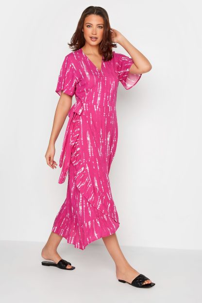 Lts Tall Pink Tie Dye Ruffle Wrap Maxi Dress Size 18 | Tall Women's Maxi Dresses