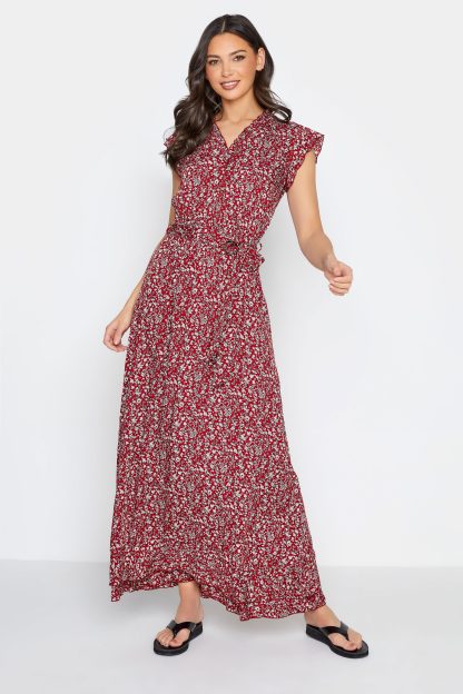 Lts Tall Red Floral Frill Maxi Dress Size 18 | Tall Women's Maxi Dresses