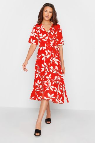 Lts Tall Red Floral Print Wrap Dress Size 26-28 | Tall Women's Midi Dresses