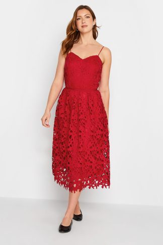 Lts Tall Red Lace Midi Dress Size 22 | Tall Women's Midi Dresses