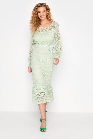 Lts Tall Sage Green Lace Midi Dress Size 12 | Tall Women's Midi Dresses