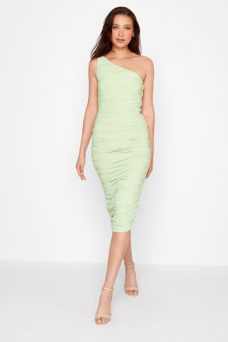 Lts Tall Sage Green One Shoulder Ruched Midi Dress Size 16 | Tall Women's Midi Dresses