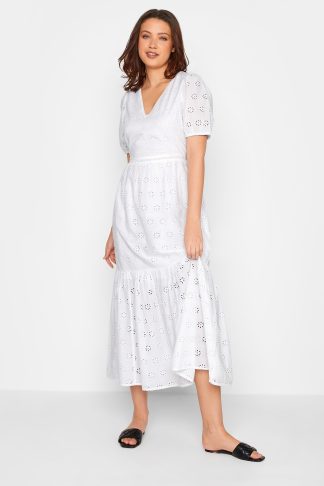 Lts Tall White Broderie Anglaise Maxi Tiered Dress Size 26 | Tall Women's Maxi Dresses
