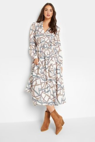 Lts Tall White Chain Print Wrap Midaxi Dress Size 18 | Tall Women's Wrap Dresses