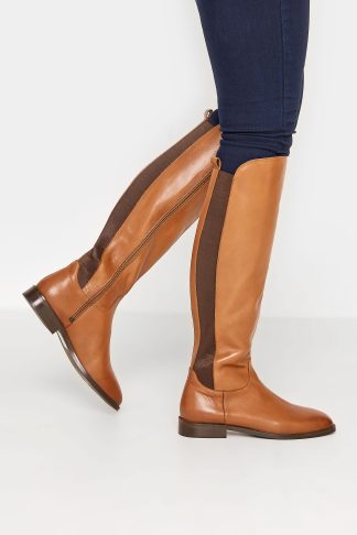 Lts Tan Brown Leather Knee High Boots In Standard Fit Size D > 9 | Tall Women's Leather Boots