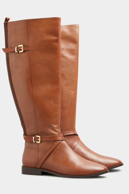 Lts Tan Brown Leather Riding Boots In Standard D Fit Size D > 8 | Tall Women's Knee High Boots
