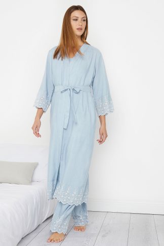 Lts Tall Light Blue Broderie Anglaise Dressing Gown Size 8-10 | Tall Women's Nightshirts & Nightdresses