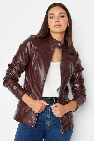 Lts Tall Berry Red Leather Funnel Neck Jacket 10 Lts | Tall Women's Faux Leather Jackets