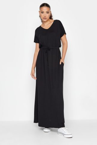 Lts Tall Black Waist Tie Maxi Dress 18 Lts | Tall Women's Jersey Dresses