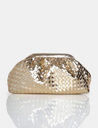 The Project Metallic Gold Weave Clutch Bag