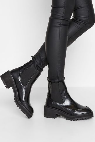 Lts Black Chunky Chelsea Croc Heel Boot In Standard Fit 8 > D Lts | Tall Women's Chelsea Boots