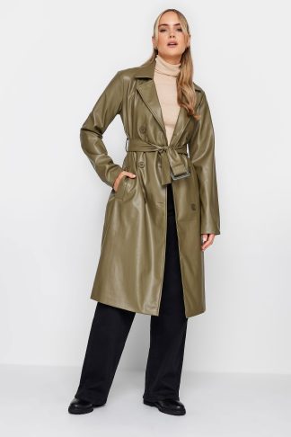 Lts Tall Olive Green Faux Leather Trench Coat 22-24 Lts | Tall Women's Faux Leather Jackets