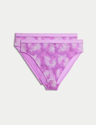 B By Boutique Womens 2pk Cleo Lace High Waisted High Leg Knickers - Bright Mauve, Bright Mauve