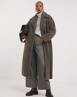Charcoal Longline Borg Teddy Fur Coat