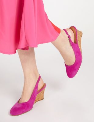 Jones Bootmaker Womens Suede Wedge Slingback Shoes - 3 - Pink, Pink,Light Blue