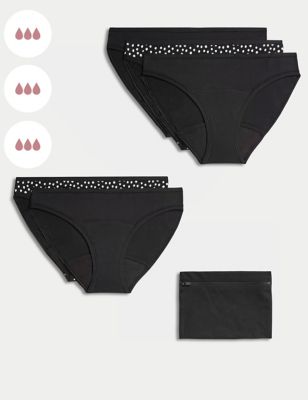 M&S Womens 5pk Heavy Absorbency Period Bikini Knickers Bundle - 8 - Black, Black