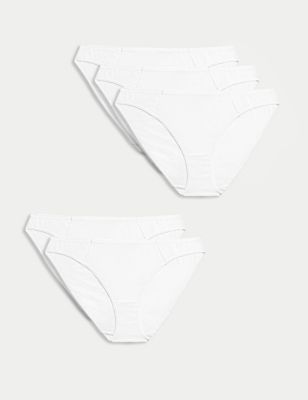 M&S Womens 5pk No VPL Cotton Modal Bikini Knickers - 8 - White, White,Black