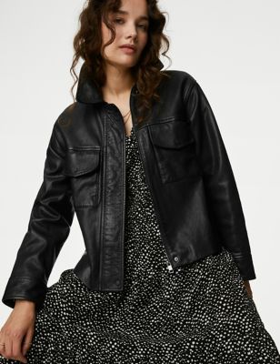 Per Una Womens Leather Collared Biker Jacket - 6 - Black, Black