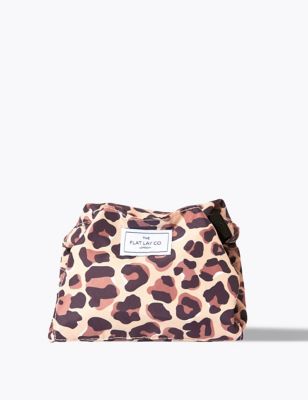 The Flat Lay Co. Womens Open Flat Makeup Bag In Leopard Print