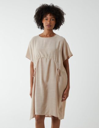 Cocoon Dress With Side Pockets - S/M / STONE